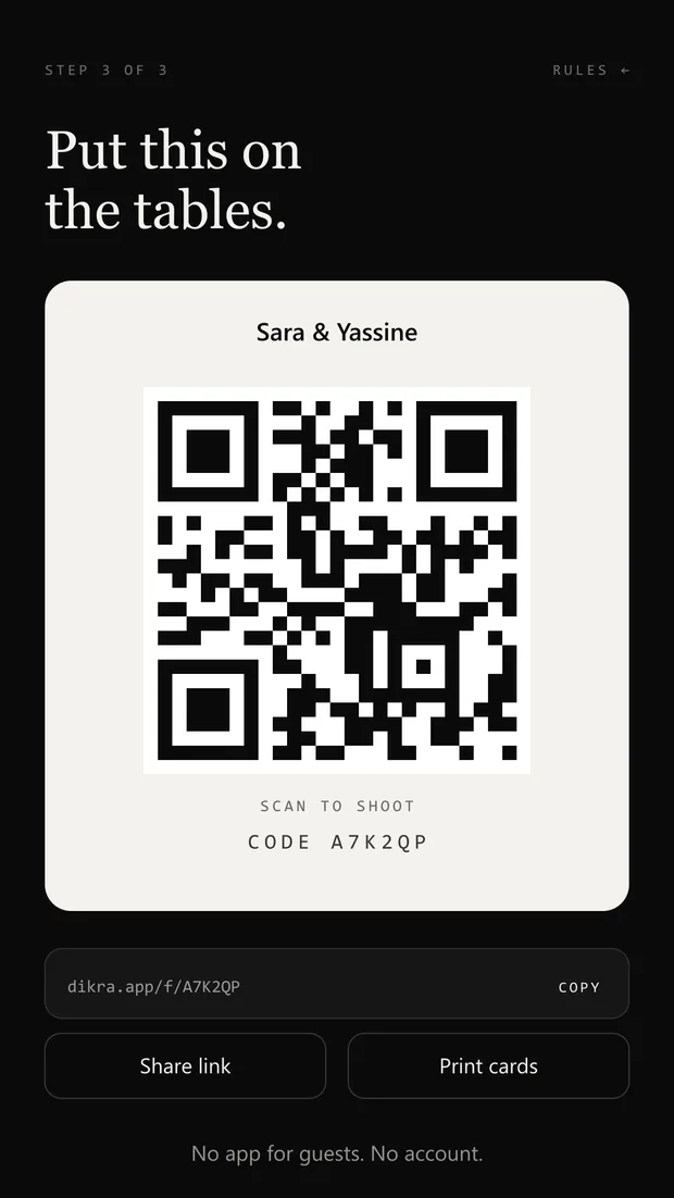L'écran d'invitation, avec le QR code à scanner.